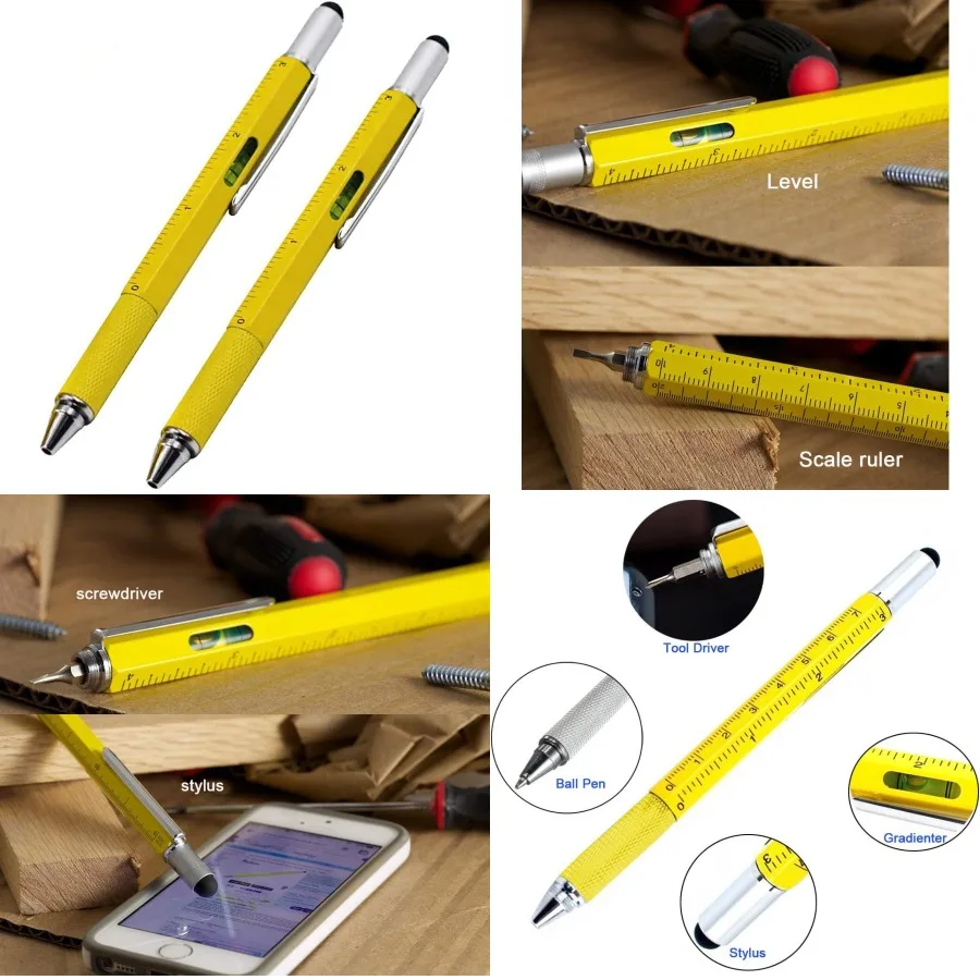 

Многофункциональный стилус 7-в-1 с функцией сенсорного экрана Шариковая чернила Встроенная линейка и держатель для телефона с уровнем Штопор Phill