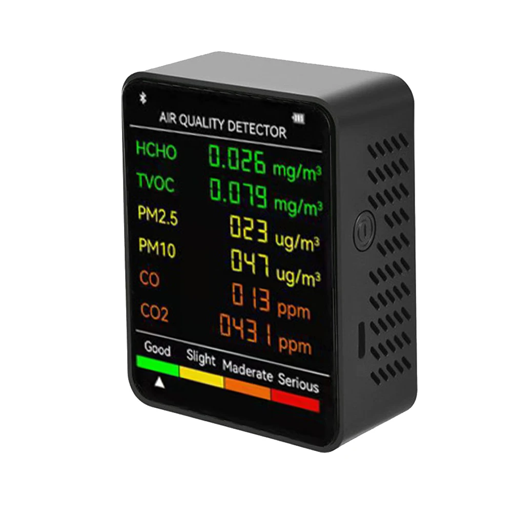 

6 In 1 Air Quality Monitor CO2 Meter PM2.5 PM10 HCHO TVOC CO Formaldehyde Detector LCD Display Gas Detector CO2 Sensor Analyzer