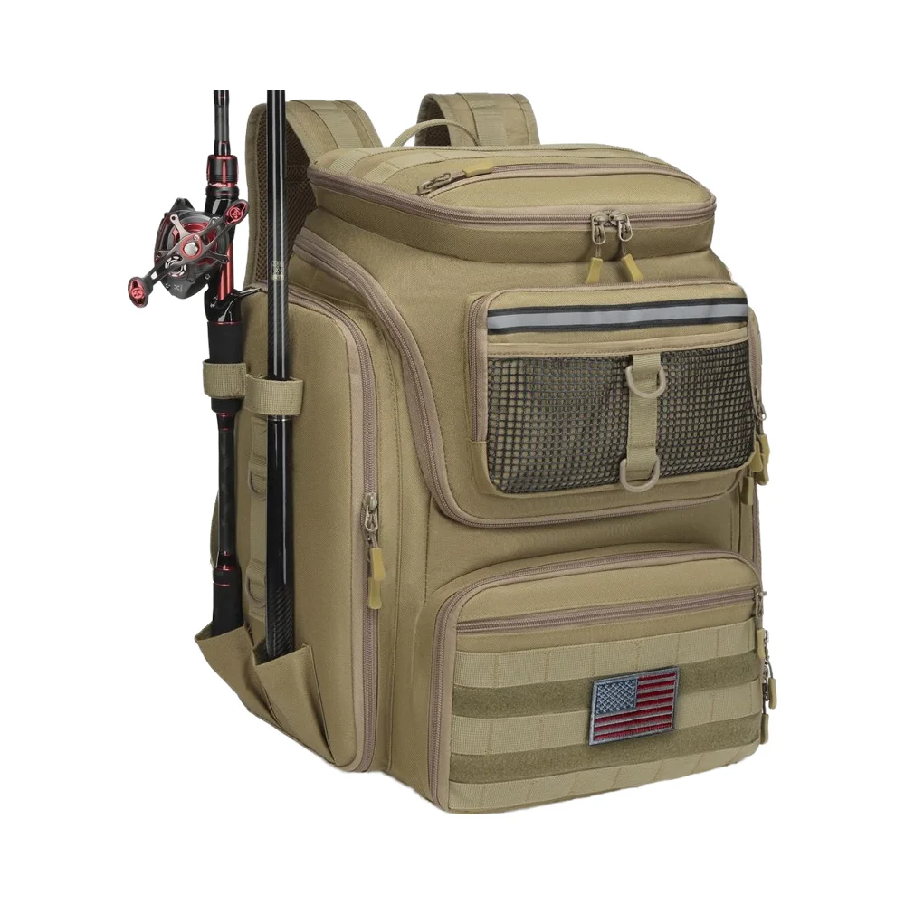 

40L Fishing Tackle Backpack with Rod Holders Waterproof Bag for Men's Gear Multi-Purpose bag