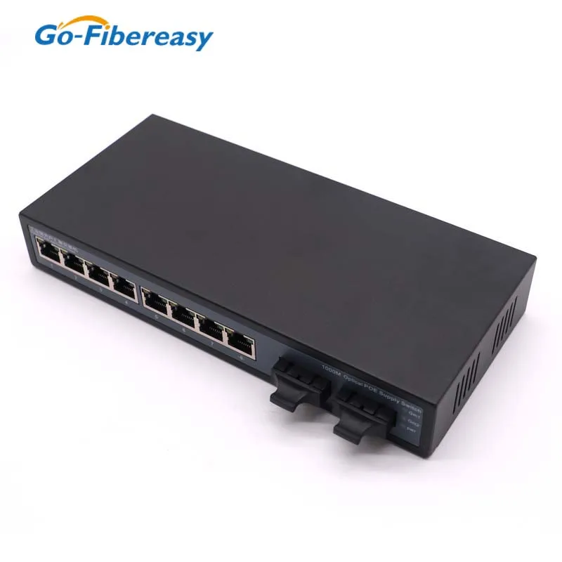 POE Switch Gigabit 8Port 10/100/1000Mbps 8xPoE+@60W,1x1Gb SC Uplinks Fiber Media Converter 48VDC Industrial Aggregation Switch