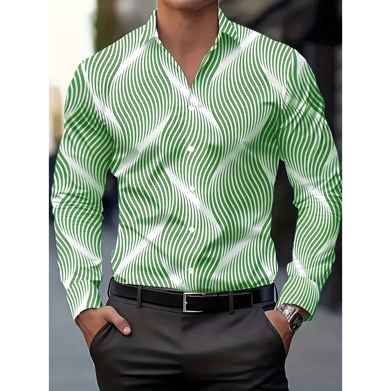 Men's Elegant Stripe Print Long Sleeve Dress Shirt Fitted Casual Comfortable Business Formal Top