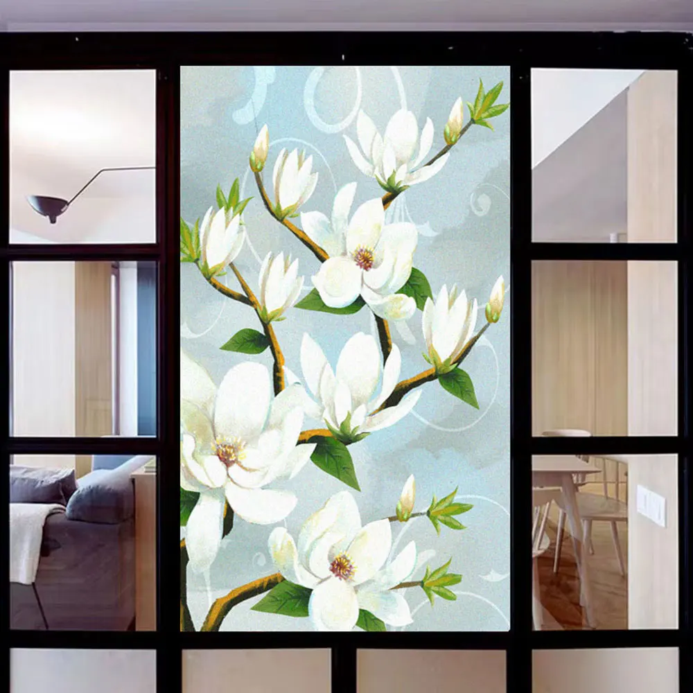 Privacy Window Film Decoration Peach Blossom Frosted Glass Window Stickers Glue-Free Static Adhesive Glass Film Window Tint