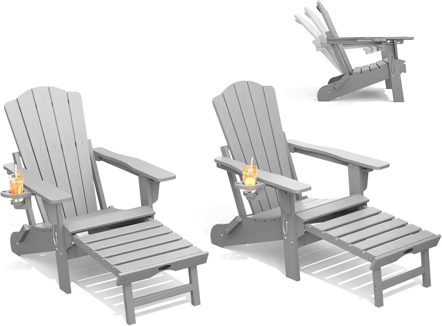 

Регулируемые кресла Адирондак с выдвижной подставкой для ног, комплект из 2 шт., складные кресла Адирондак из HDEP с подставкой для ног и подстаканником, All We