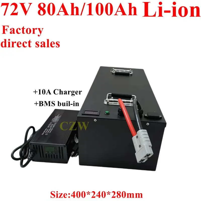 

CZW Lithium battery 72v 80Ah li ion 72v 100ah lithium ion for 7000w golf club bicycle bike tricycle motorhome +10A charger