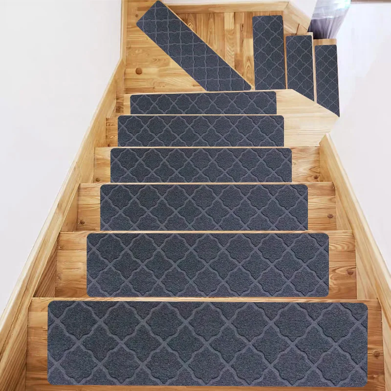 10pcs Stair Tread Mats TPR Adhesive-free Self-adhesive Anti-slip Mats Brushed Embossed Floor Mats Reusable
