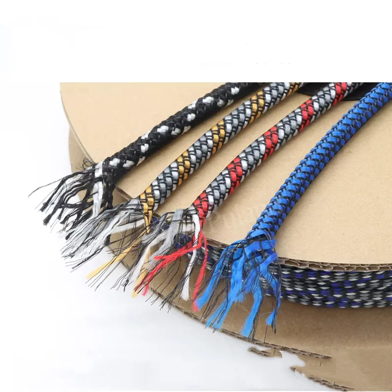 4MM 8MM 12MM Mixed multicolor PP Cotton Yarn + Black PET Flat Braided Sleeves Expandable Cable Wire Sleeving 10M/1LOT