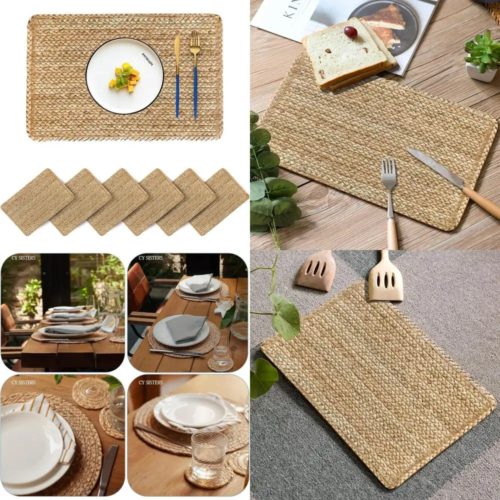 

Natural Woven Rattan Placemats Set of 6, Rectangle for Indoor/Outdoor Use, 17.7 x 11.8