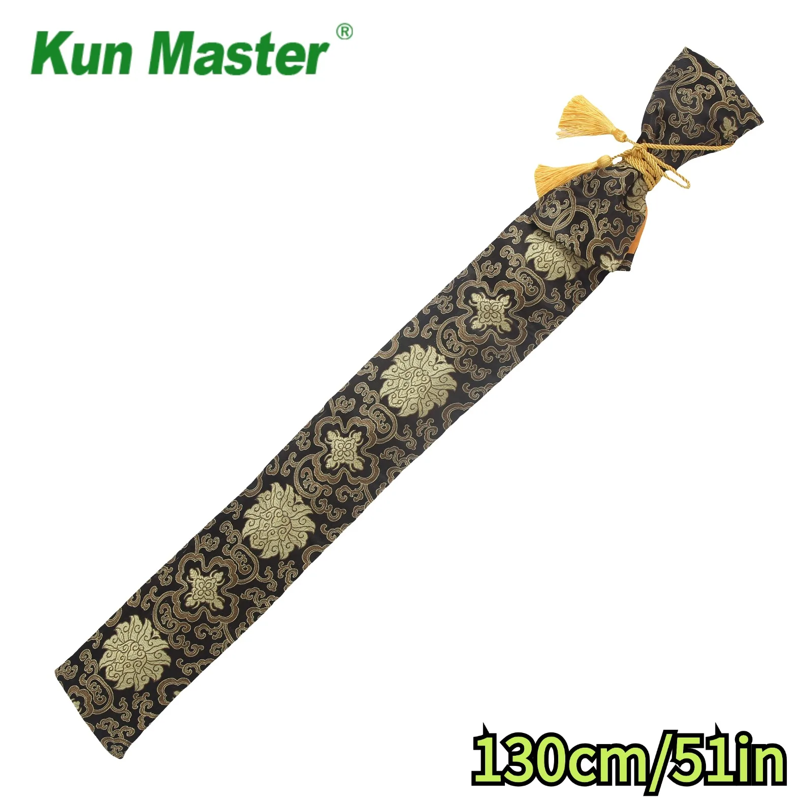 Silk Brocade Martial Arts Sword Bag for Tai Chi Black Gold Floral Storage for Fencing Sticks Tools