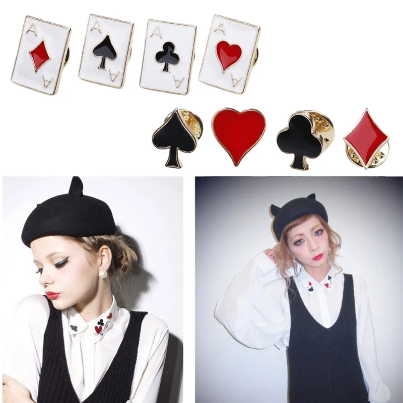 Pack of 4 Poker Card Lapel Pins Collar Pins Fashion Accessories Suit Brooch Dress Brooch Set for Shirts Scarves Revers