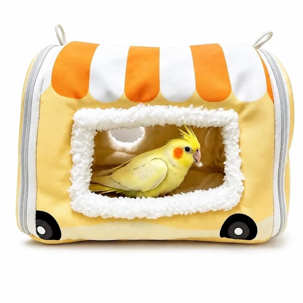 Portable Warm Parrots Hanging Cage Fleece Lined Enclosed Parrots Sleep Shelter Cozy Chew-Proof Small Animal Bed Birds Supply