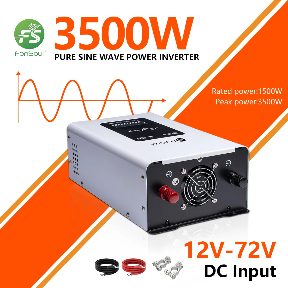 FonSoul 3500W Peak Pure Sine Wave Inverter, 1500W Continuous, 12V DC to 110/220V AC, 95% Efficiency, LCD Display,CE/FCC/RoHS