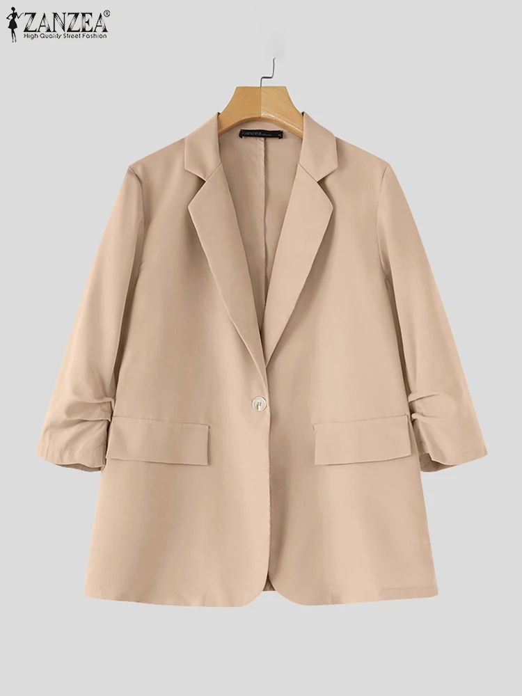 2024 Zanzea Mode Herbst Frauen ol Blazer elegante Revers Hals Ärmel Office wear Freizeit arbeit dünne Mäntel solide Pendel jacken