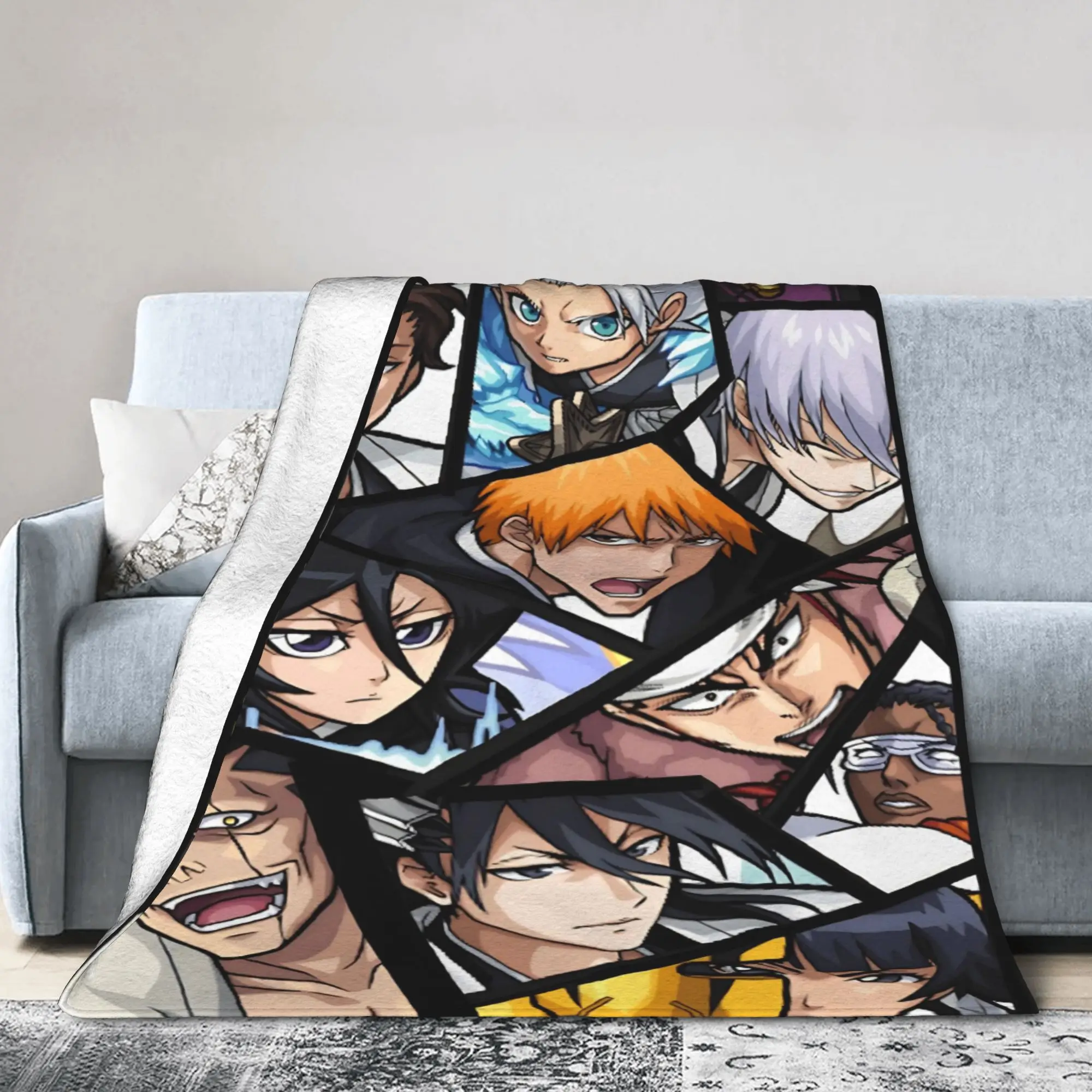 Ichigo Yoruichi Rukia Fleece Blankets Bleaches Anime Customized Throw Blanket for Sofa Bedding Lounge 200x150cm Plush Thin Quilt