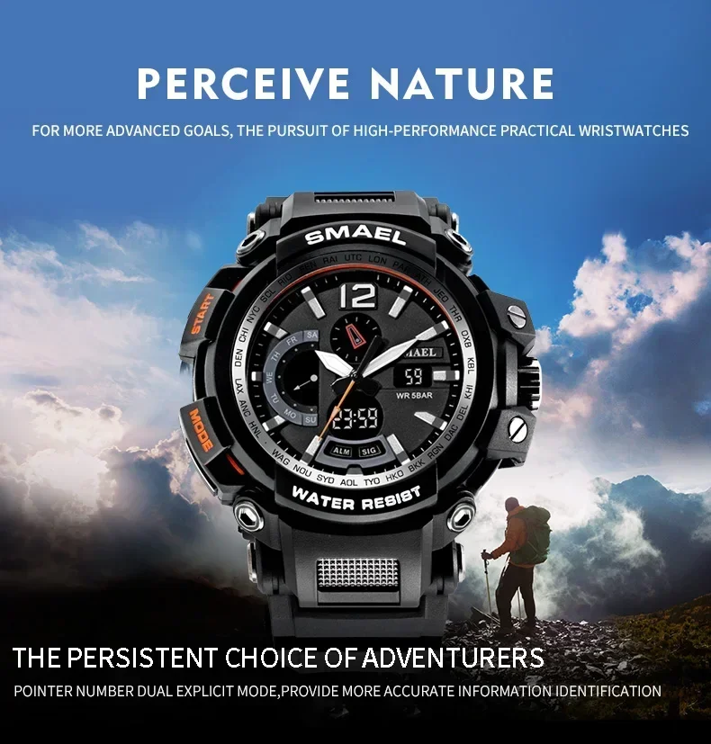 SMAEL Top Brand Luxury Sport Watch Men Digital Watches 5Bar Waterproof Military Dual Display Wristwatches Relogio Masculino 1702