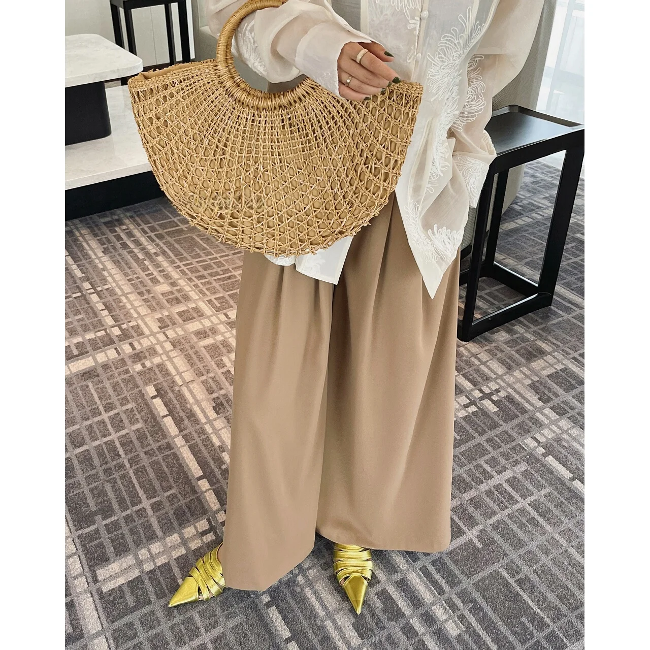 

Женские летние новые свободные повседневные брюки-юбка с высокой талией, широкими штанинами и плиссировкой, стройнящие, длинные, струящиеся, удобные, модные