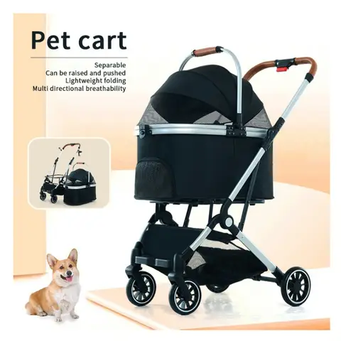 4 Wheels Stroller Foldable Pet Travel Carrier For Small/Medium Dogs Cats Up To 15kgs