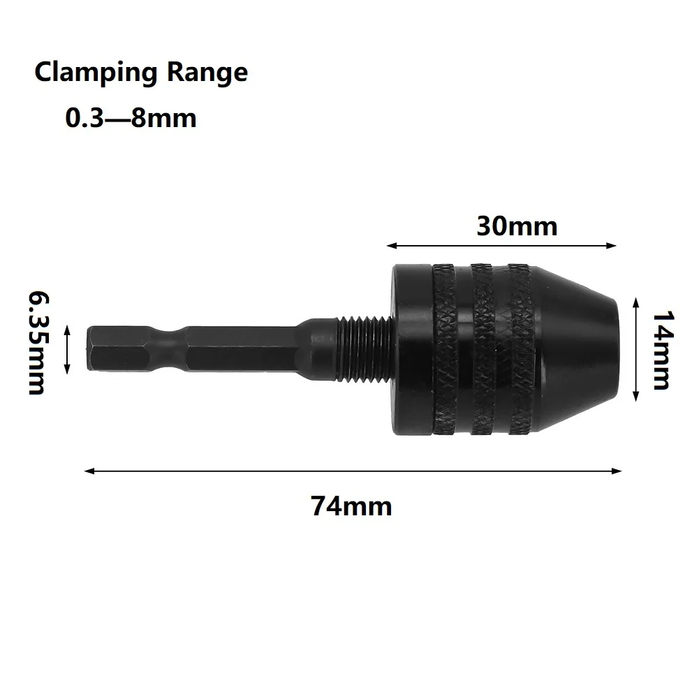 1pc Drill Chuck Adaptor 0.3-8mm Self-Tighten Collet 1/4in Hex Shank For Impact Drivers & Quick-change Adapter Converter Tools