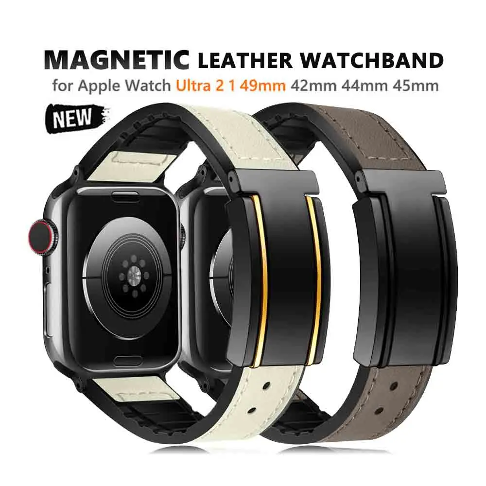 

Magnetic Leather Band For Apple Watch Ultra 2 1 49mm 41mm 45mm Strap For iWatch Series 9 8 7 6 5 4 se 3 42mm 44mm 40 38mm Correa