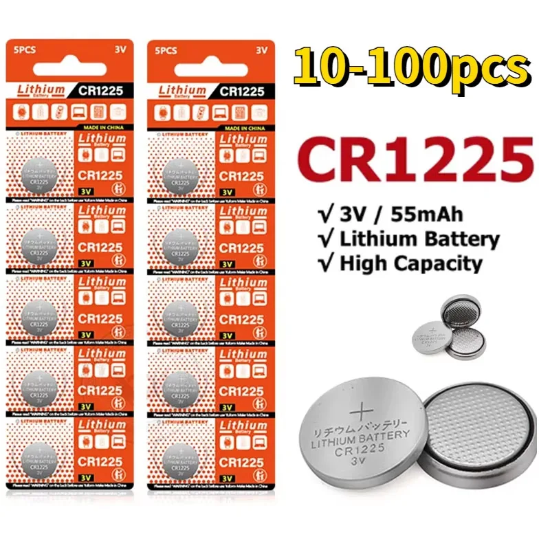 10-100PCS CR1225 3V Lithium Battery Bulk Compatible with CR1225 BR1225 KL1225 L1225 ECR1225 KCR1225 for Calculator Watch Car Key