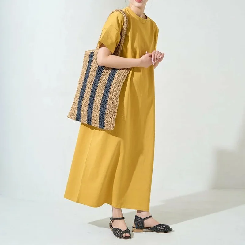 Japanese new style T-shirt dress for women, solid color, lazy style, fashionable high-end loose slim short-sleeved skirt