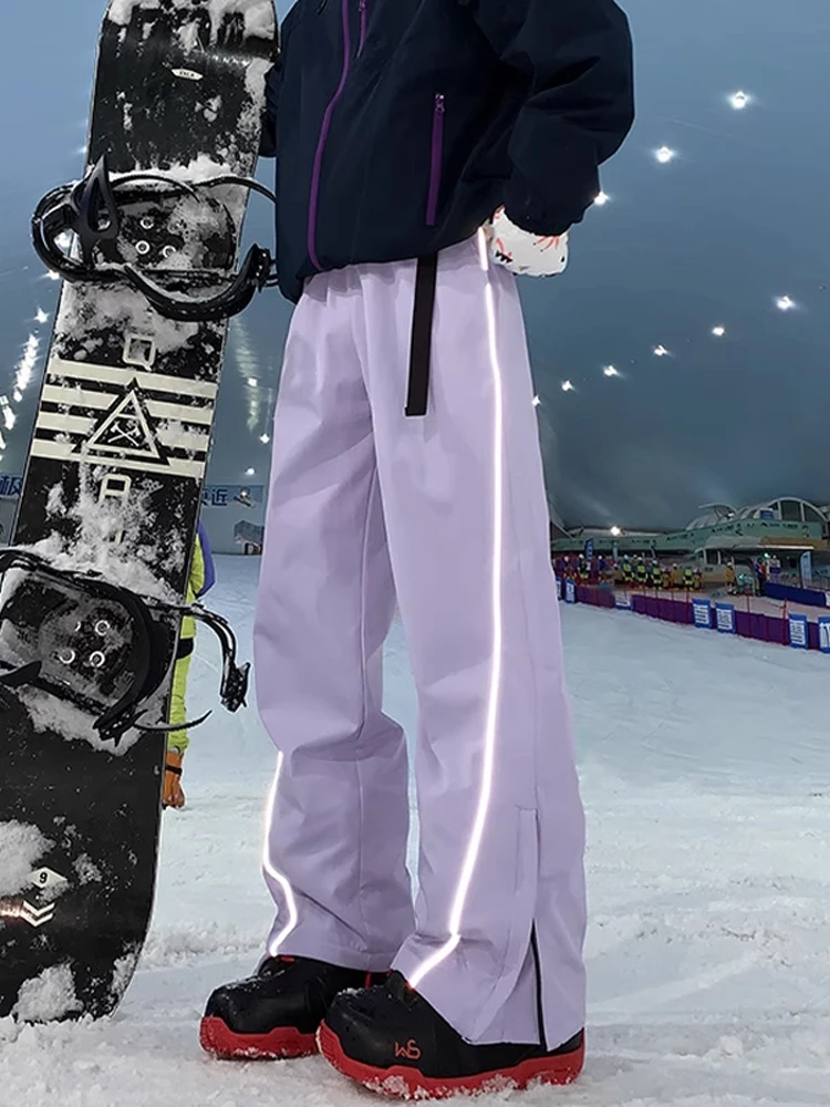 

Dopne Purple Outdoor Fce Lined Ski Pants Men's Warmth Waterproof Windproof Snow Pants Straight Leg Casual Trousers