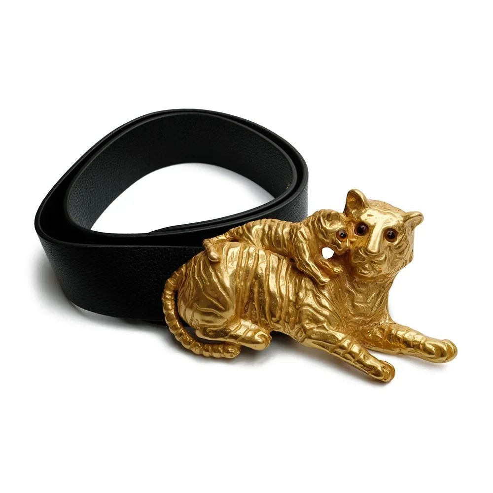 European and American retro tiger belt copper plated lambskin belt suit clothing accessories