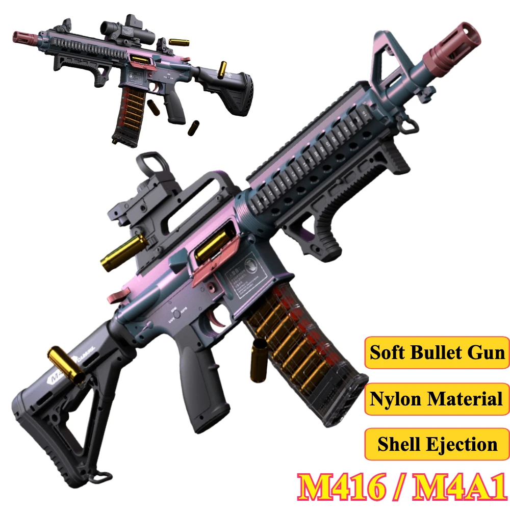 M4A1/M416 Electric Continuous Firing Shell Throwing Soft Bullet Toy Gun Assault Rifle Outdoor Shooting Games Christmas Gift