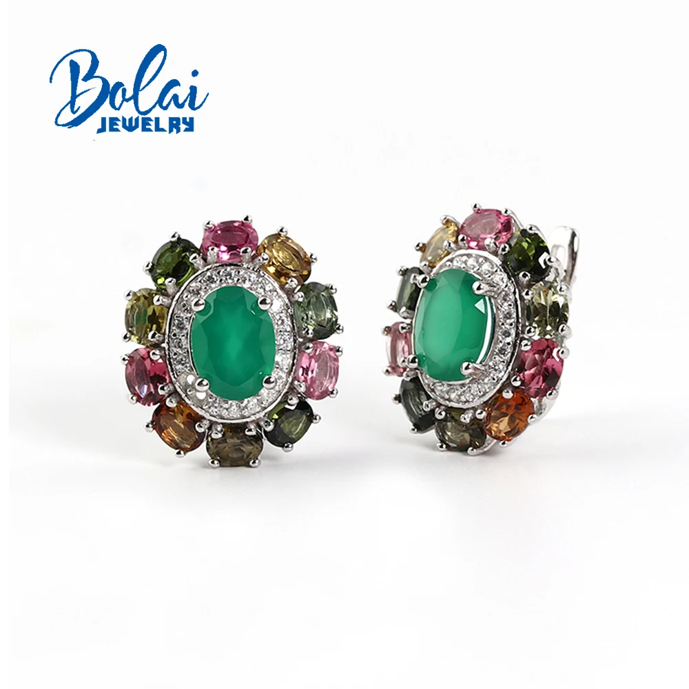 Gorgeous 925 Sterling Silver Clasp Earrings Earring Natural Green Agate Tourmaline Gemstones Fine Jewelry For Party Gifts