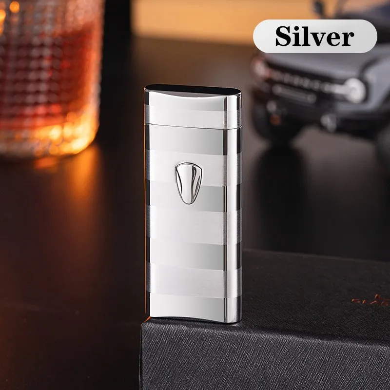 Metal Outdoor Windproof Butane Gas Lighter Electric Touch Sensitive Ignition Red Flame Turbo Jet Cigar Lighter Gift for Men