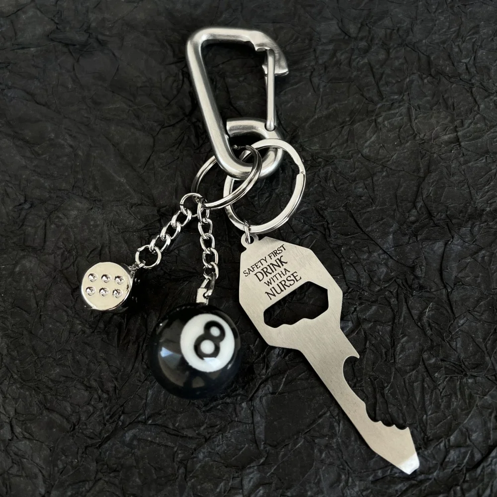 3D Black No 8 Billiard Keychain Lucky Dice Beer bottle opener Fashion Creative Women Men Solid Metal Carabiner Pendant Gifts