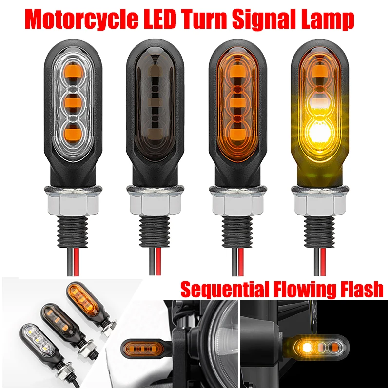 Motorcycle Mini LED Turn Signal Lights 12V 10mm Amber Light Sequential Flowing Water Signal Lamp 3LED Moto Lamp For Honda