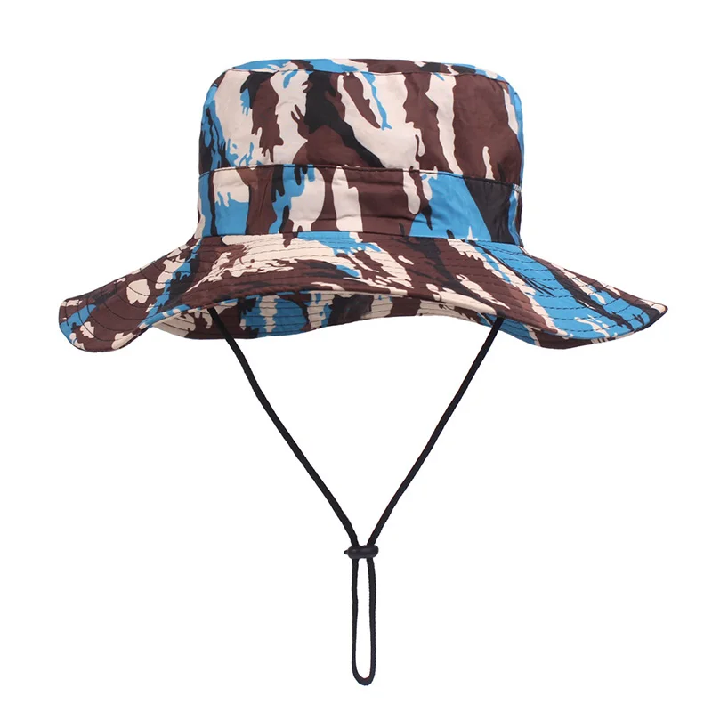 Unisex Summer Foldable Sun Wide Brim Fisherman Hat Men Women Outdoor Sport Climbing Jungle Camouflage Travel Sunscreen Cap W68