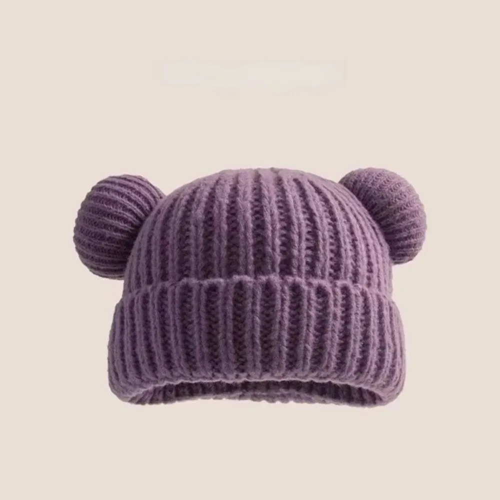 

New Korean Kids Knitted Hat Thickened Warm Woolen Pullover Cap Little Bear Ears Loose Cute Ear Protection Cap Autumn Winter