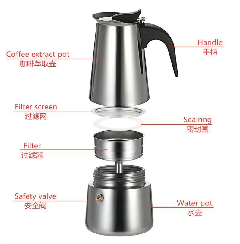 Description Picture 5 of itemMoka Pot Stainless Steel Coffee Pot Stovetop Espresso Maker Percolator Coffee Maker 200ml/4 Cup with Electric Stove