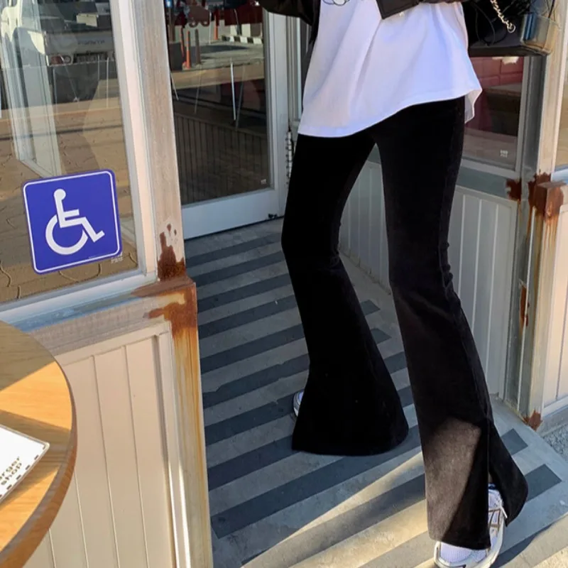 Fashionable Comfortable Velvet Cuffed Pants Women's Trendy Bottoms Loose Waist Long Trousers Cotton 100% Pure Color