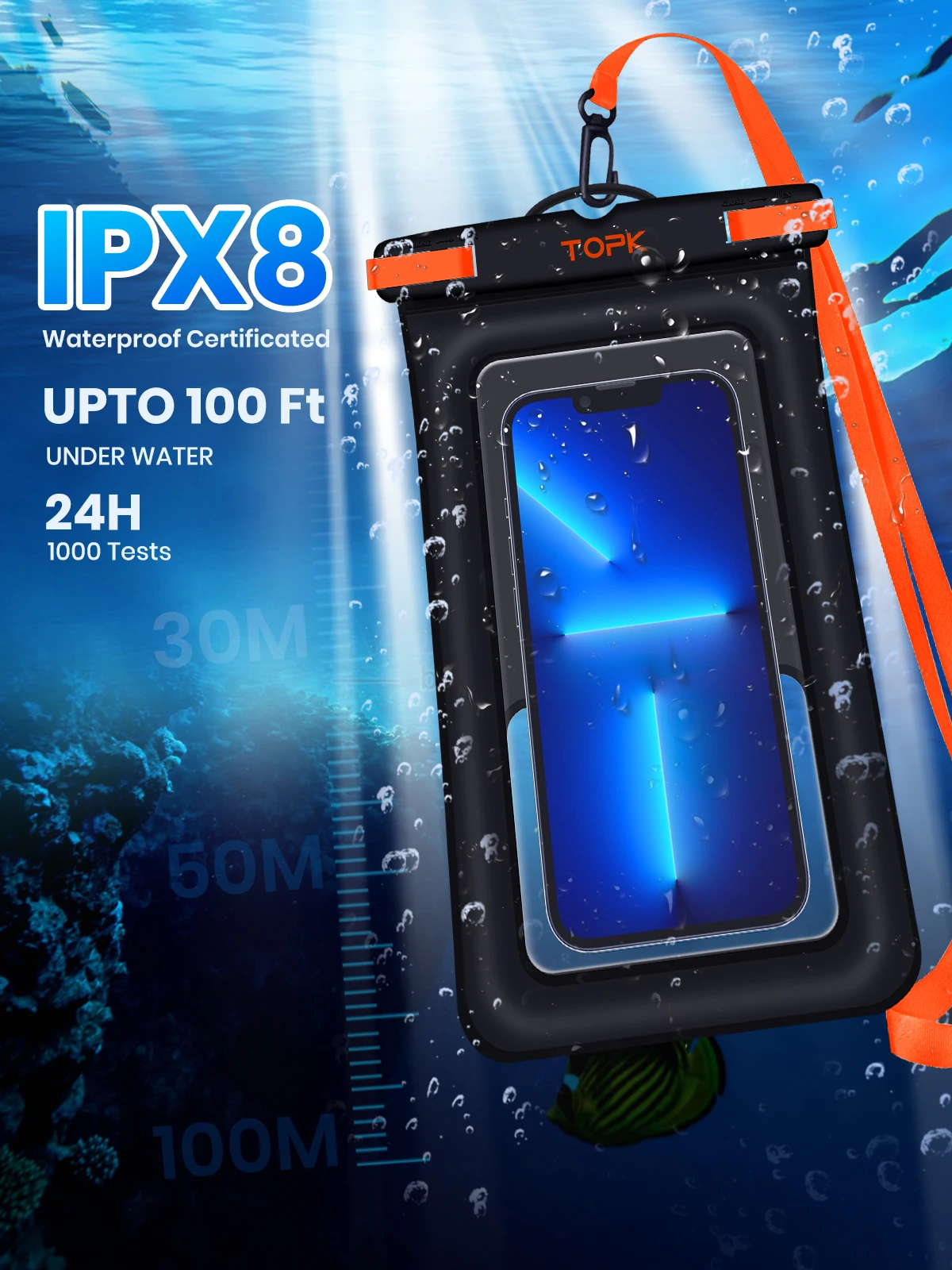 TOPK Waterproof Phone Pouch Case,iPX8 Waterproof Phone Case for SwimmingUniversal Dry Bag Underwater for iPhone Samsung,Up to 7”