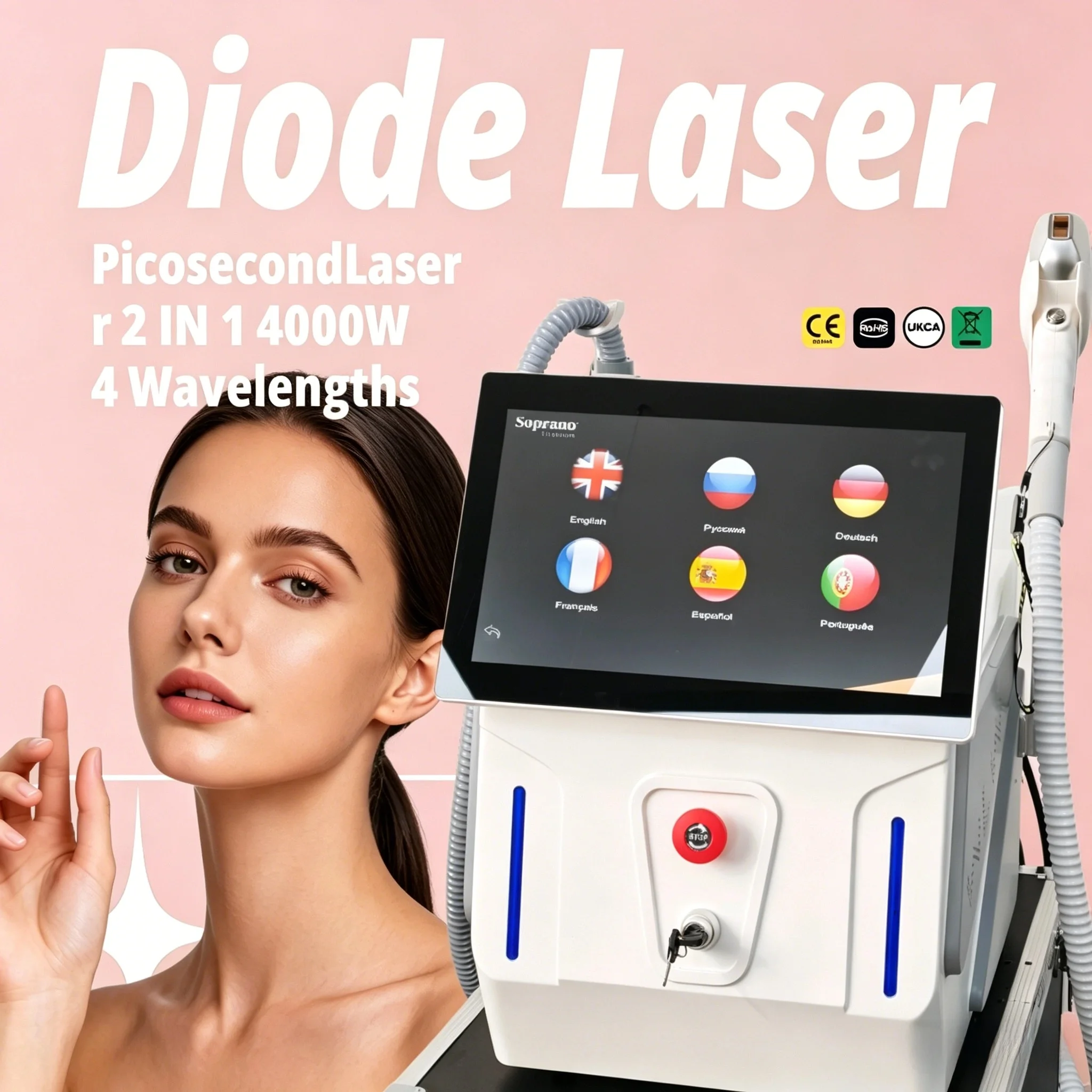 2 in 1 808nm Diode Laser Hair Removal Machine 4000W Painless Permanent Cooling for Alexandrite 755 940 1064nm Wavelengths