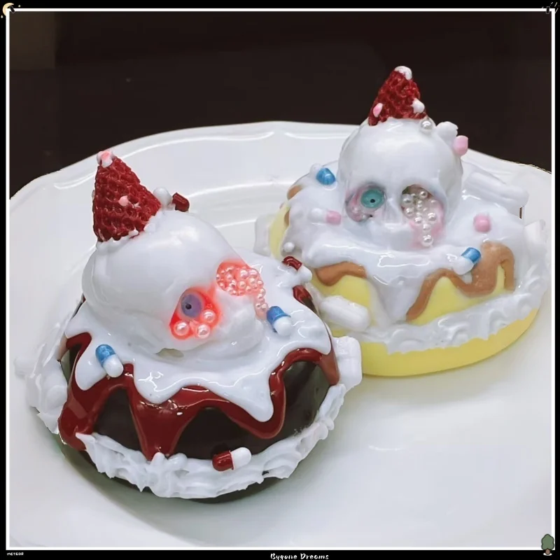 handmade-skull-donut-squishy-toy-cream-drip-pill-strawberry-decor-slow-rising-fidget-toy-creepy-gothic-weird-aesthetic-stress
