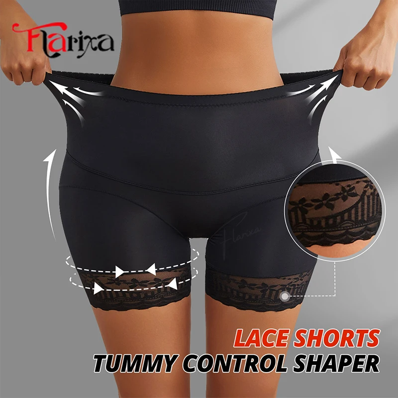 Flarixa Sicherheitsshorts mit hoher Taille, Spitzenhöschen unter Hosen, schlankmachender Bauchformer für Frauen, Hip-Lift, Anti-Reibungs-Boyshorts