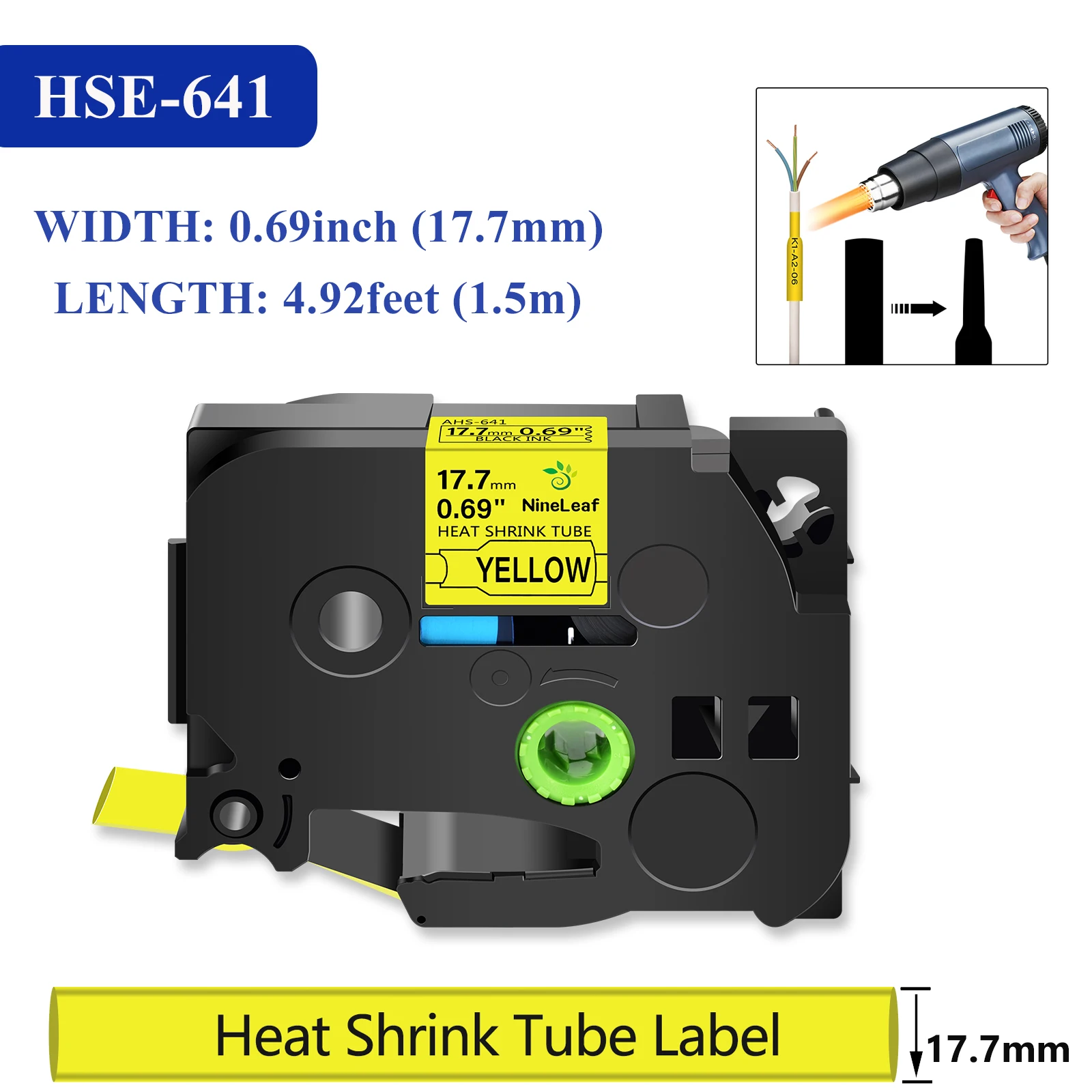 라벨 호환 브라더 Hse-641 열 수축 튜브, P-터치 PT-1010R 라벨 프린터용, 블랙 온 옐로우 카트리지 카세트, 5PK