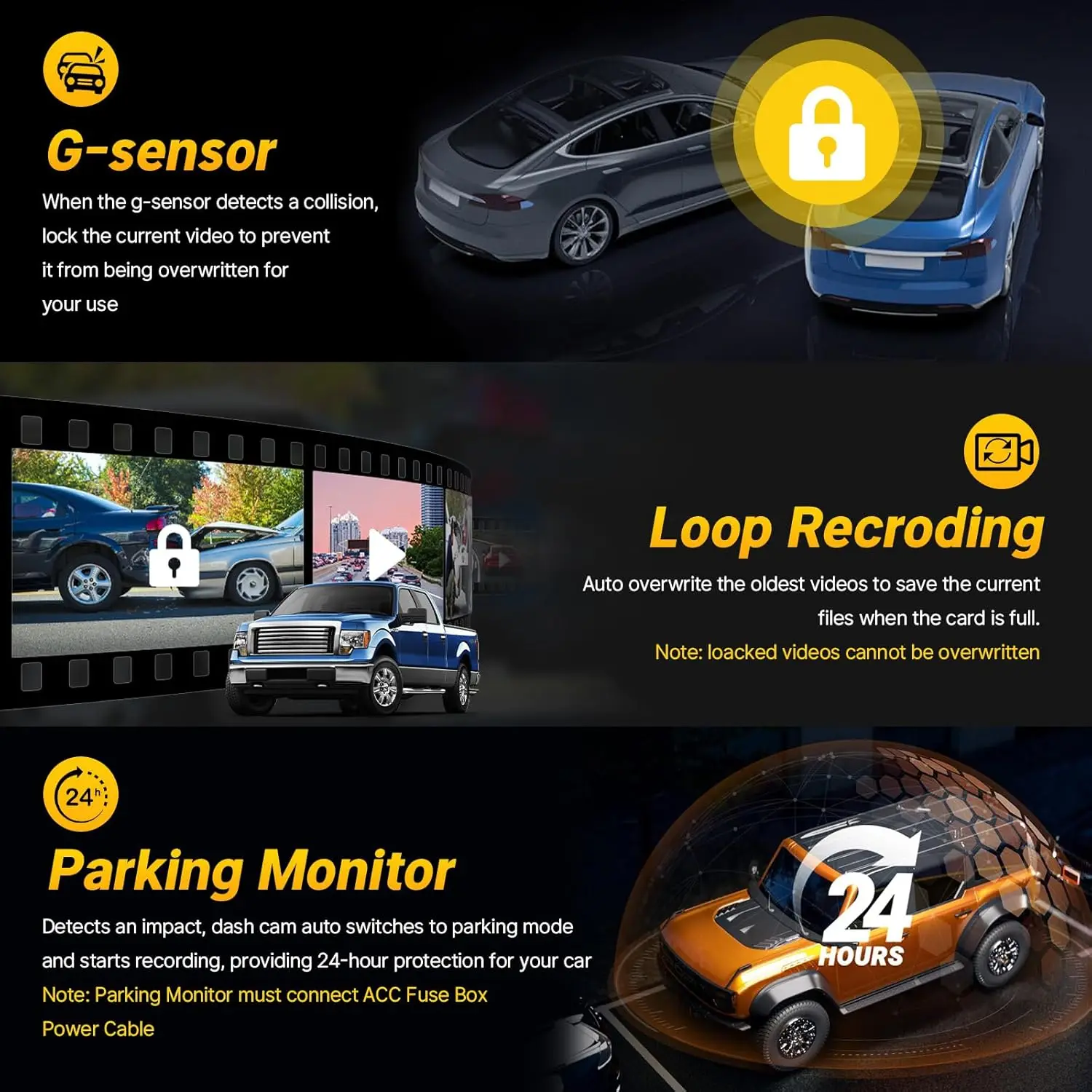 كاميرا 4K لسيارة Ford F150 2018-2025 F250/F350 Super Duty، WiFi & APP، تسجيل حلقي، شاشة ركن 24 ساعة، بطاقة 128 جيجابايت #5