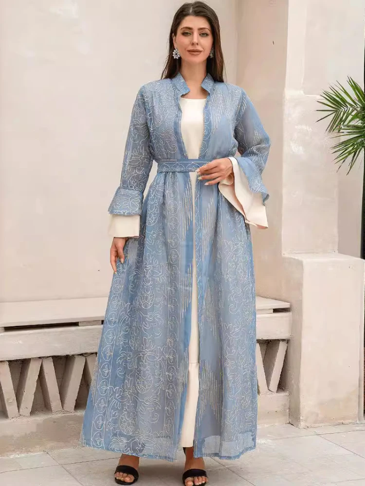 Eid Muslim Party Dress for Women 2 Piece Set Butterfly Sleeve Abaya Jalabiya Party Dresses Kaftan Vestidos Largos Long Robe 2024