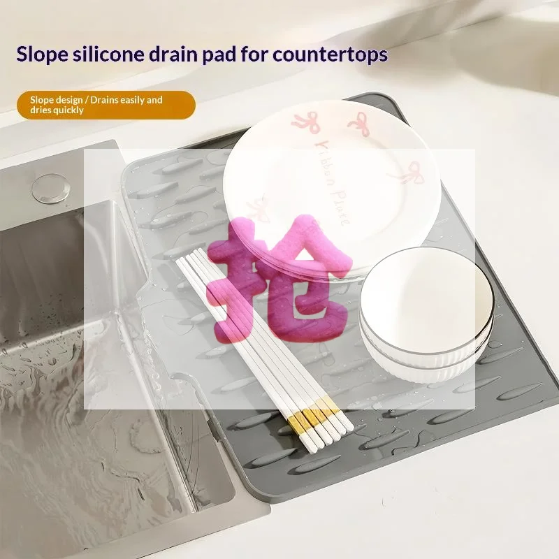 1Pcs Easy To Clean Kitchen Silicone Drain Mat With Built In Drainage Design For Countertops Sinks Fridges