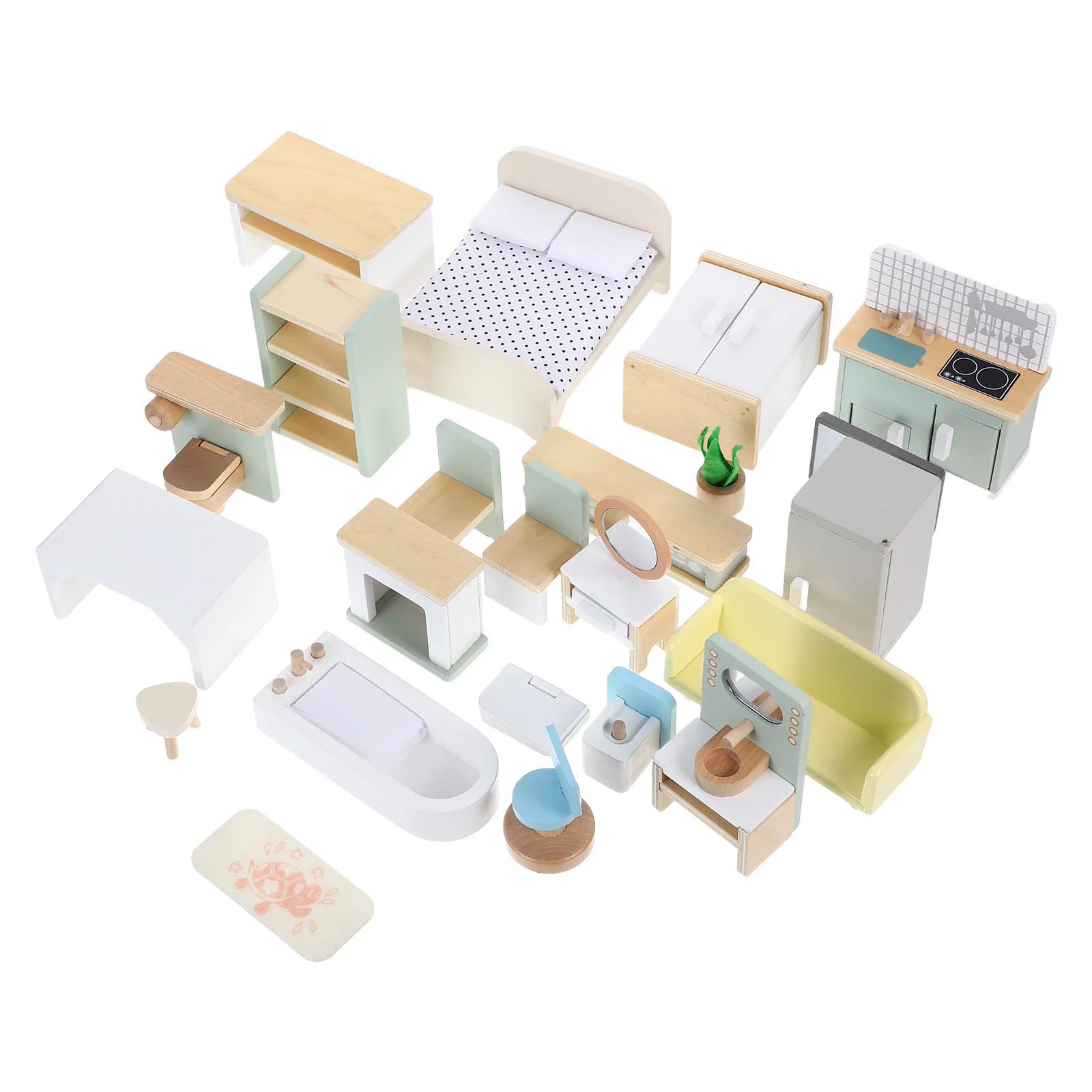 1 ensemble de Mini meubles en bois, bricolage, décoration de maison pour enfants, chambre à coucher, cuisine, salle de bain, jeu de simulation, Design réaliste, bords arrondis sûrs