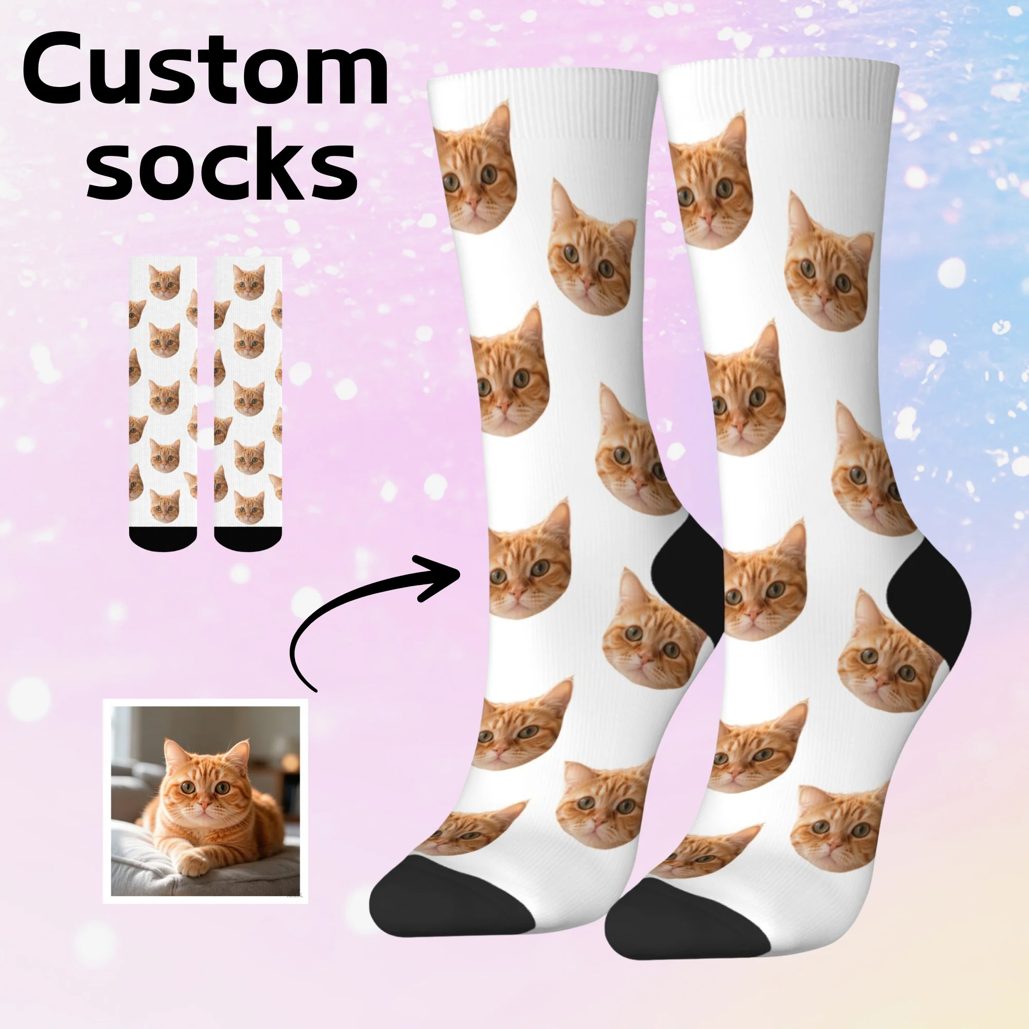 Chaussettes personnalisées avec visage d'animal de compagnie, chaussettes avec photo personnalisée, cadeaux amusants et joyeux pour hommes, femmes, couples, amis, chaussettes uniques imprimées sur mesure