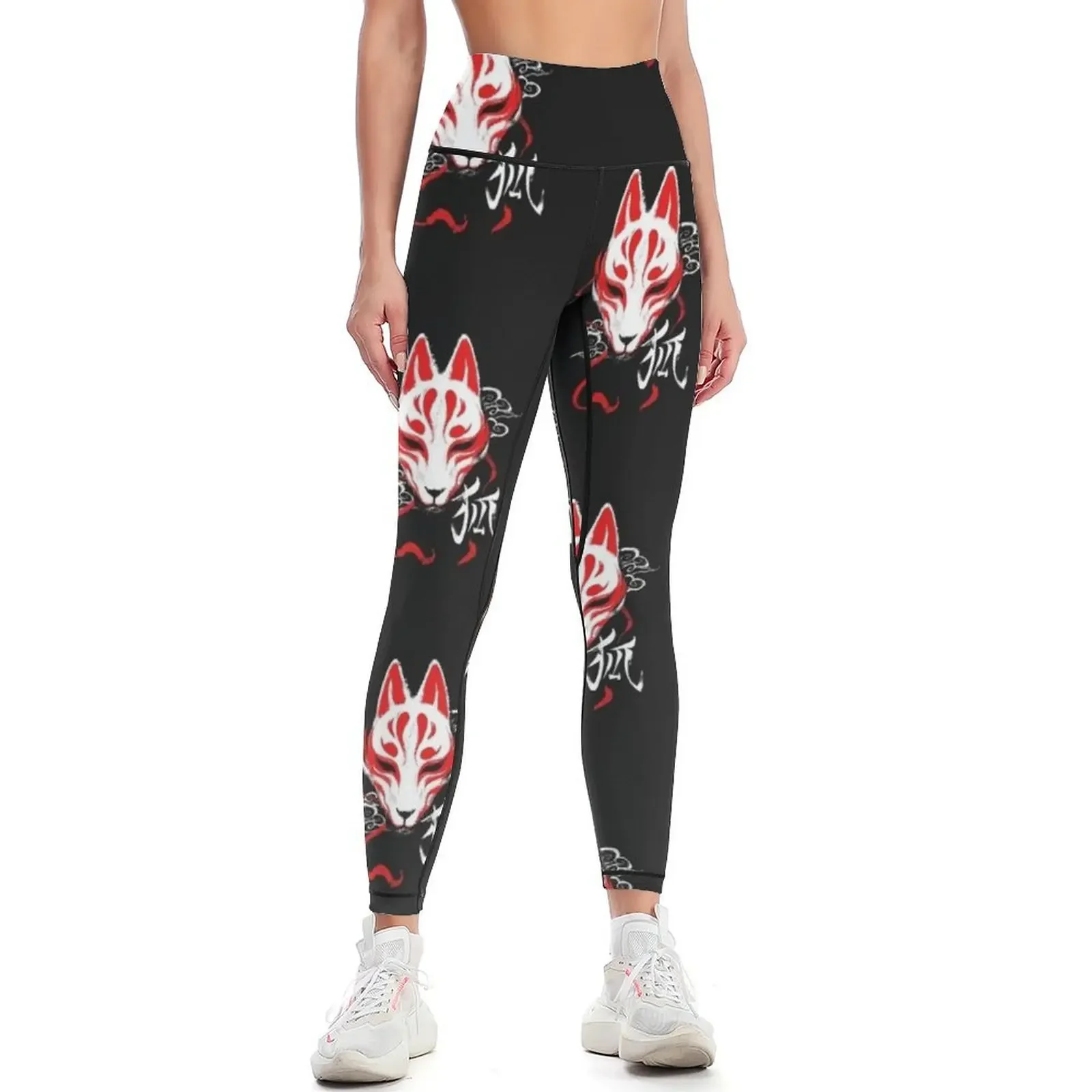 

Kitsune Mask - Japanese Traditional Fox - Kanji Ink Leggings sports for Women's gym legging pants raises butt Womens Leggings