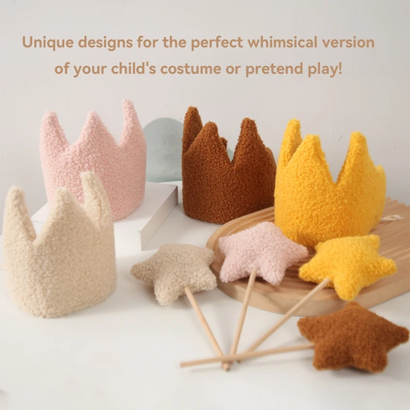 Baby Birthday Party Crown Set Teddy Velvet Hat Headband Magic Wand Toy Kid Birthday Party Magic Wand Crown Decoration Baby Gifts