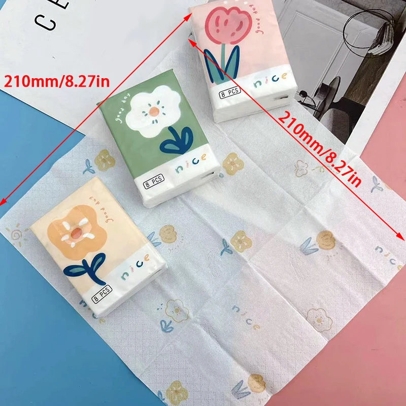 9 Packs Cute Flower Printed Handkerchiefs Portable Small Packs Facial Tissue Natural Wood Pulp Napkin Paper Hand Towel