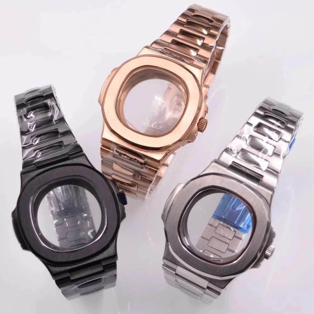 

New 41mm PVD Stainless Steel Watch Case Butterfly Bracelet Sapphire Glass NH35 Case Strap Set for NH35 NH36 Movement 30.5mm Dial