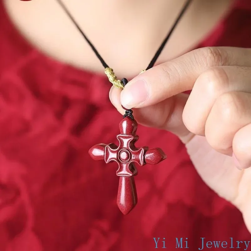 

Подвеска-крест из натурального необработанного минераля с фиолетовым золотым песком для мужчин и женщин, ожерелье с украшениями, кулон